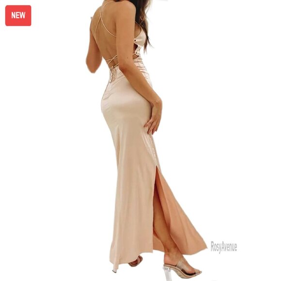 Strappy Backless Maxi Dress with Slit Formal Evening Gown